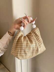 Bolsa de mão trançada simples modelo 2024 para férias na praia, Bolsa ...
