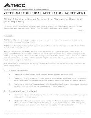 Fillable Online tmcc Veterinary Clinical Affiliation Agreement - tmcc ...