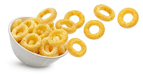 Falling crispy onion rings isolated on white background with clipping ...
