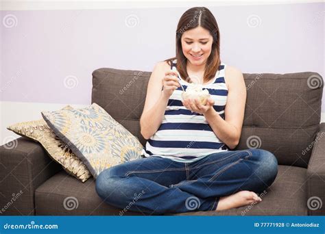 Pregnant Woman Craving Some Ice Cream Stock Photo - Image of eating ...