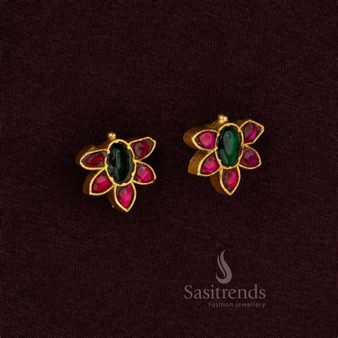 24K Gold Plated Jadau Bugadi Lotus Petal Kundan Earrings - Sasitrends