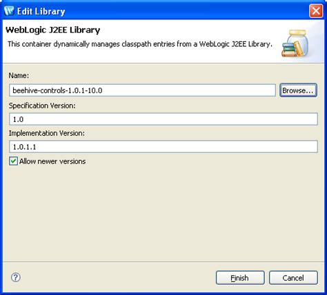 [ライブラリの編集]([WebLogic J2EE ライブラリ]) ダイアログ