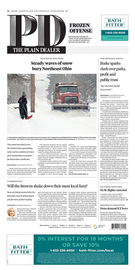 The Plain Dealer's front page for January 26, 2026 - cleveland.com