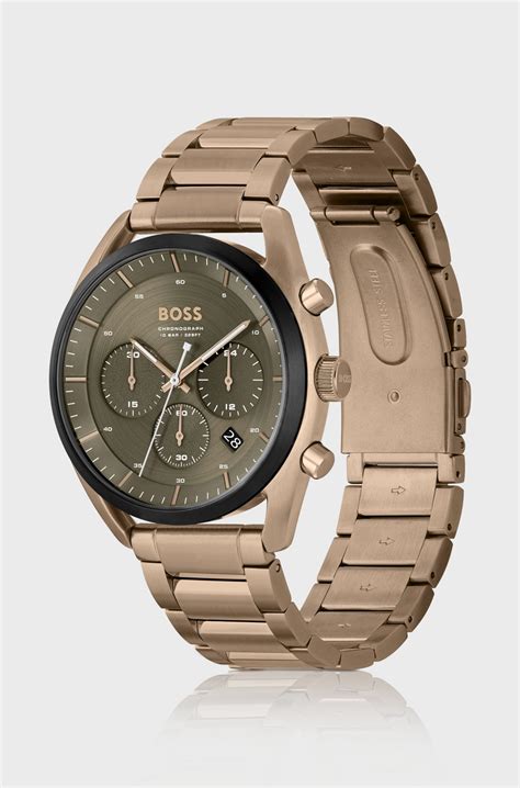 BOSS - Green-dial watch with steel bracelet - Gold