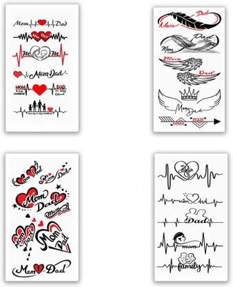 voorkoms Mom Dad Heart Beat, Mom Dad Heart line Tattoo Combo Pack 4 ...