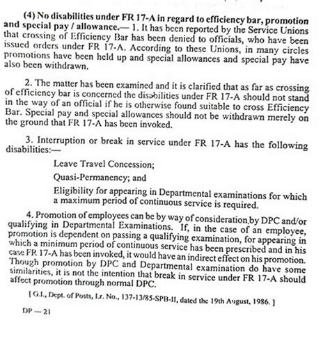 Non disabilities under FR 17-A in regard to efficiency bar, promotion ...
