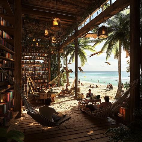 Quotbeachside library with openair reading spacesquot | Premium AI ...