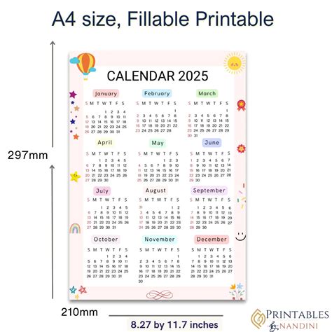 2025 Full year overview calendar-A4 size! – Printables by Nandini