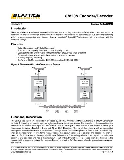 8b10b Encoder/Decoder Reference Design Documentation (RD1012_01) - Studocu