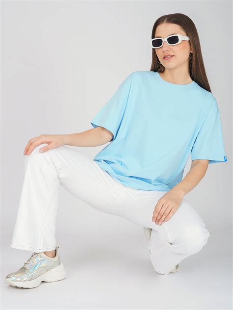 Plain Baby Blue Women Oversized T-Shirt