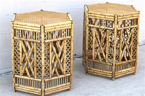 Pair of Brighton Style Bamboo and Cane Hexagonal Dining Table Bases For ...