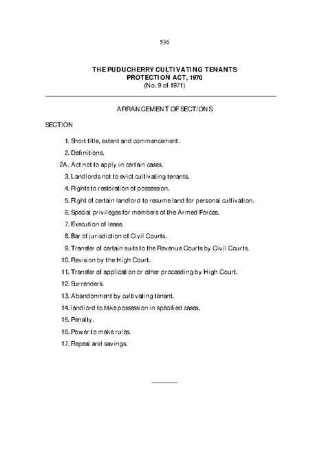 The puducherry cultivating tenants protection act, 1970 - Land Law ...