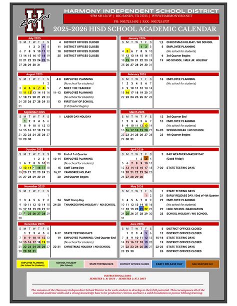 2025-2026 School Calendar | Harmony Independent School District
