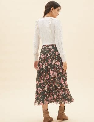 Floral Lace Detail Midaxi A-Line Skirt