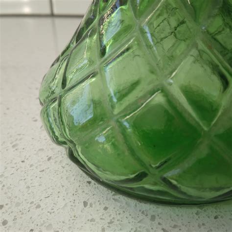 Vintage Diamond Patterned Green Glass Bud Vase For Sale at 1stDibs