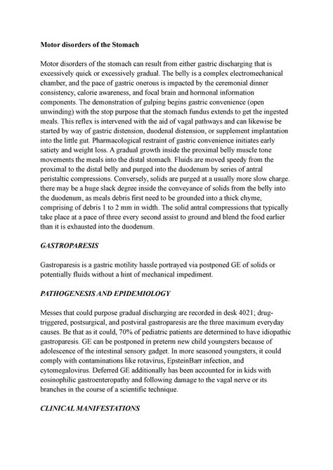 Motor disorders of the Stomach - The belly is a complex ...