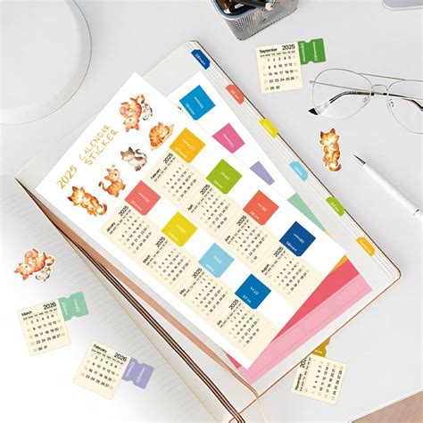 2 Sheets Calendar Index Stickers - 2025 Self-Adhesive 12 Months Diary ...
