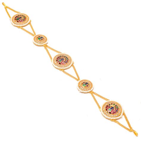 Gold-Plated American Diamond-Studded & Beaded Matha Patti for Women ...