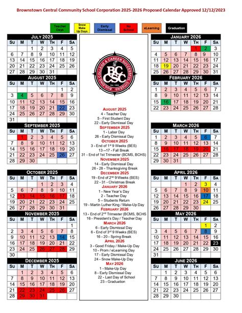 Brownstown Central Community School Corporation Calendar 25-26 Revised ...