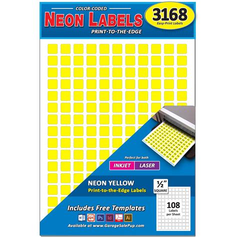 Buy Pack of 3168 1/2-Inch Square Color Coding Dot Labels, Bright Neon ...
