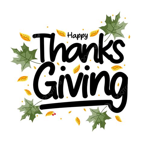 Happy Thanksgiving Day Text With Leaves Vector, Thanksgiving, Holiday ...