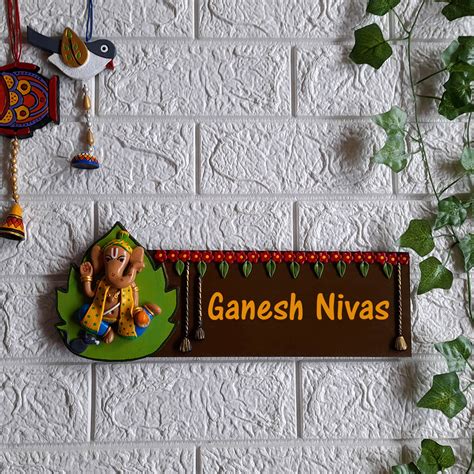 Buy Handcrafted Personalised Ganesh Themed Nameplate Online On Zwende
