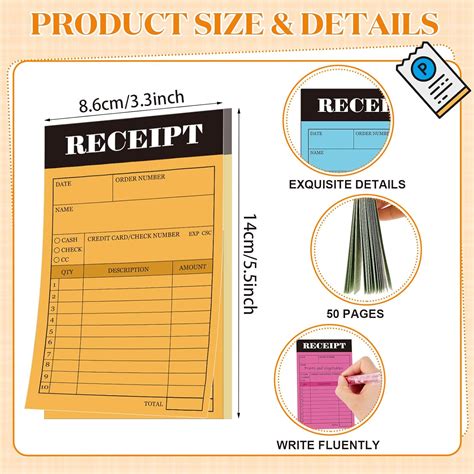 Buy 6 Pads Self Adhesive Receipt Book 3.4 x 5.5 Inches Self Stick Money ...