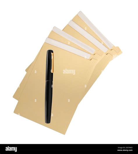 folders, paper and pens isolated on white background. folders, paper ...