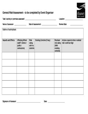 General Risk Assessment to be completed by Event Organiser Doc Template ...