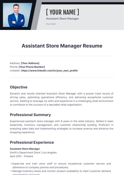 Assistant Store Manager Resume - Edit Online & Download Example | Template.net