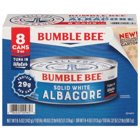 Bumble Bee Solid White Albacore Tuna in Water, 5 oz cans (Pack of 8 ...