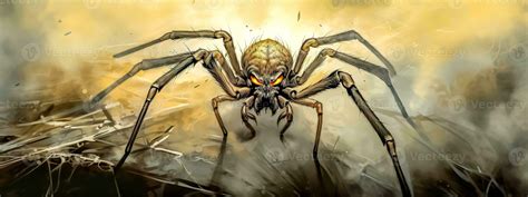 arachnophobia fear of spiders, scary scary monster in the shape of a spider in the forest, made ...