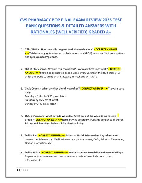 CVS PHARMACY BOP FINAL EXAM REVIEW 2025 TEST BANK QUESTIONS & DETAILED ...