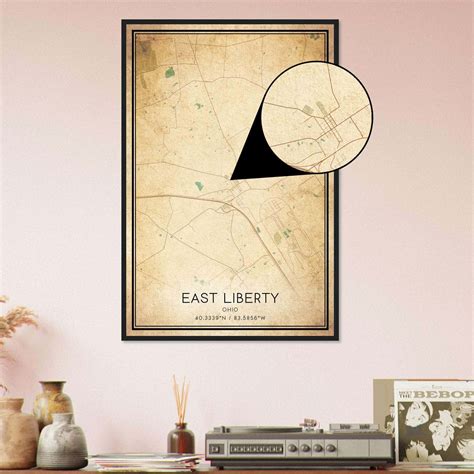 Vintage East Liberty Ohio Map Poster, East Liberty OH City Road Wall Art Print - Custom Maps ...
