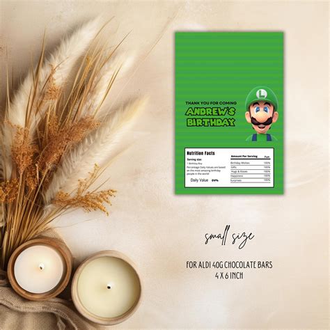 Luigi Chocolate Bar Wrapper, Editable Party Favour, Personalised ...