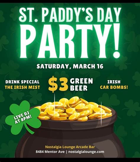 St Paddy’s @ Nostalgia!! Green Beer! Live DJ! Try our Irish Mist ...