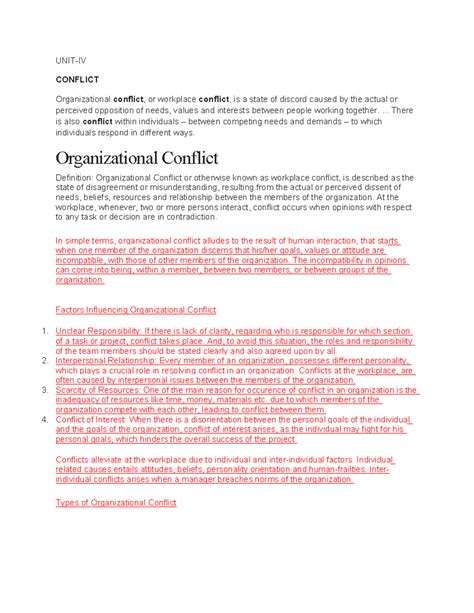 1ST BBA Organizational Behaviour - UNIT 4 Notes - UNIT-IV CONFLICT ...