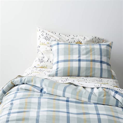 Adventure Modern Organic Twin Blue Plaid Kids Duvet Cover + Reviews ...