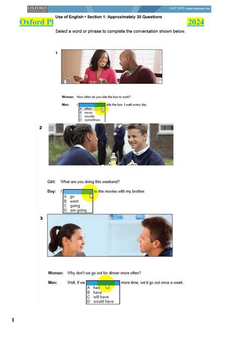 Oxford Placement Test 1 Questions and Answers 2024 | Exams English ...
