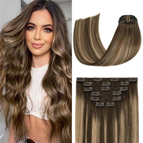Amazon.com : Aison Caramel Clip in Extensions Real Human Hair Chocolate ...