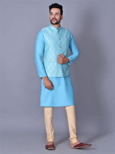 Floral Turquoise Blue Jacket Kurta Set – ETHNIC COTLER