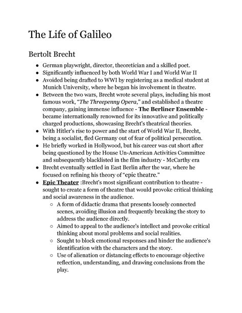 The Life of Galileo - Bertolt Brecht, historical context, characters ...
