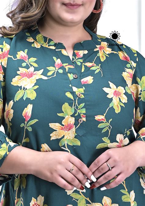 Shop Now Green Floral Plus Size Tunics Tops - ADIRICHA