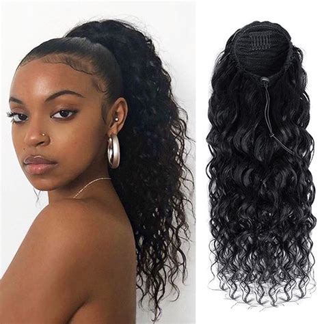 Amazon.com : Water Wave Ponytail Extension Drawstring Human Hair Clip ...