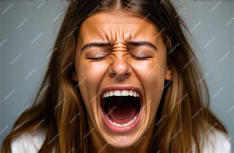 Upset Caucasian girl screaming crying in pain shock and emotional ...