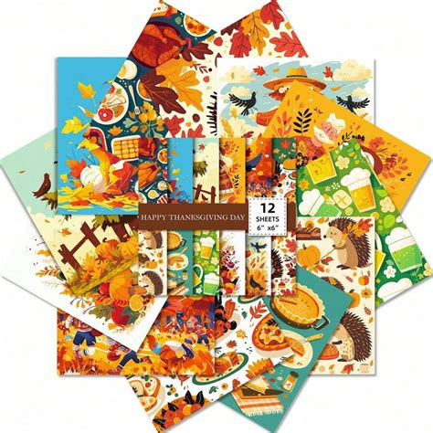 12 Pieces Of Thanksgiving Material Paper, Autumn Harvest Handbook Paper ...