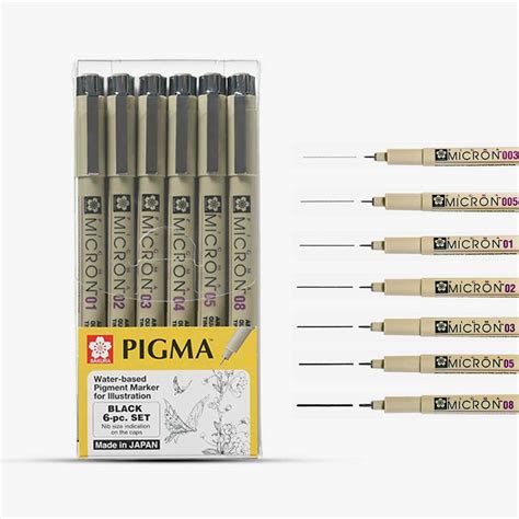 Sakura Pigma Micron Black Fineliner Pen Set Of 6 - Micron Pen Set
