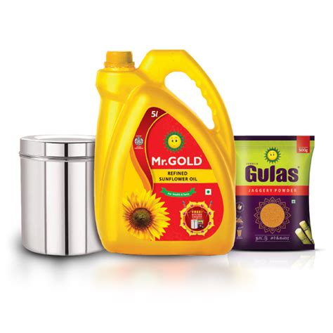 Mr.Gold Hittana Offer Refined Sunflower Oil Can, 5L + Gulas Jaggery Po ...
