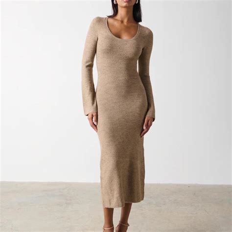 Pretty Lavish Clara Soft Knit Dress in Brown Size S... - Depop