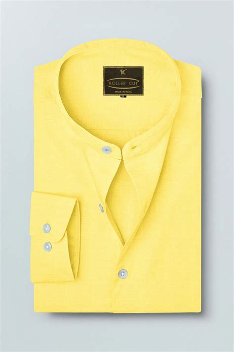 Nimbu Colour Shirt - Mandarin Collar Linen Shirt – kollercut